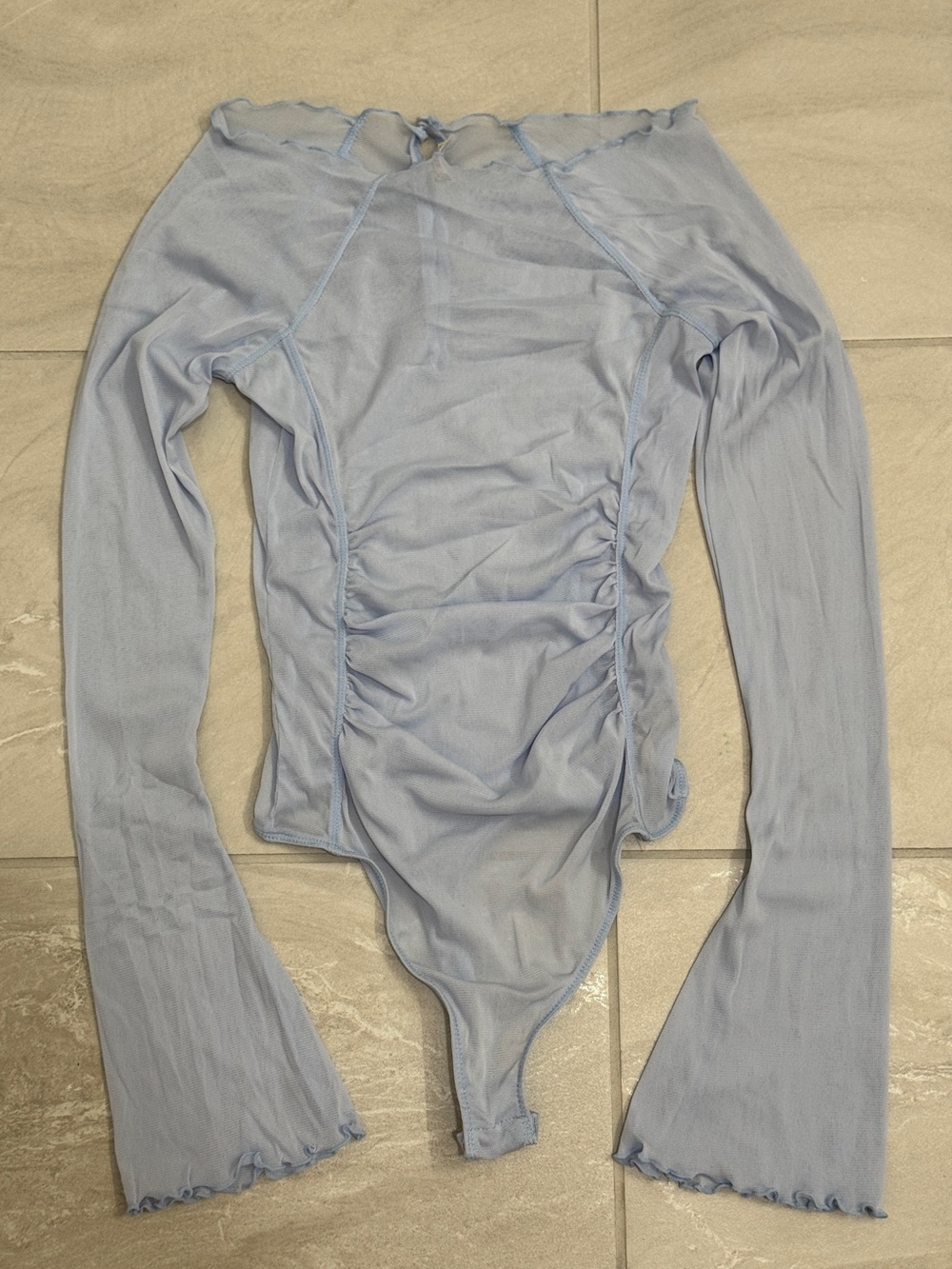 Free People Intimately Blue Mesh Long Sleeve Bodysuit Size M Sheer Y2K Top